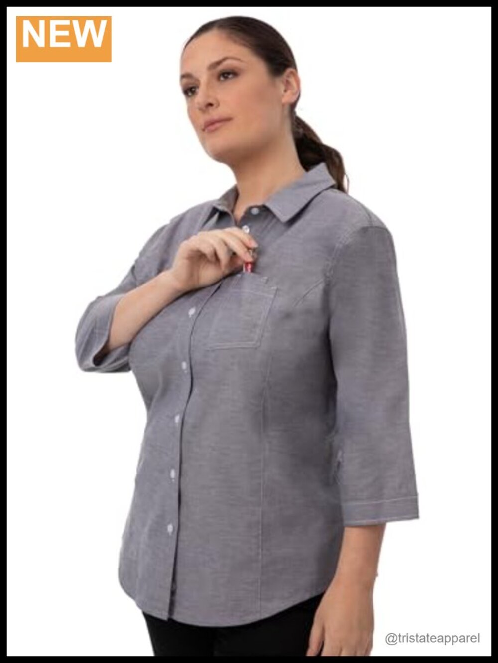 Women's Modern Fit Stretch Oxford Button Down Long Sleeve Chef Shirt